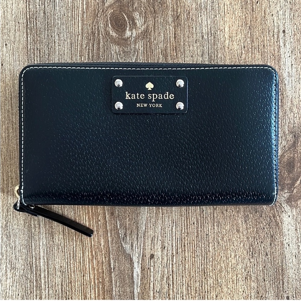 KATE SPADE Black Leather Wallet Stacked Zip Continental